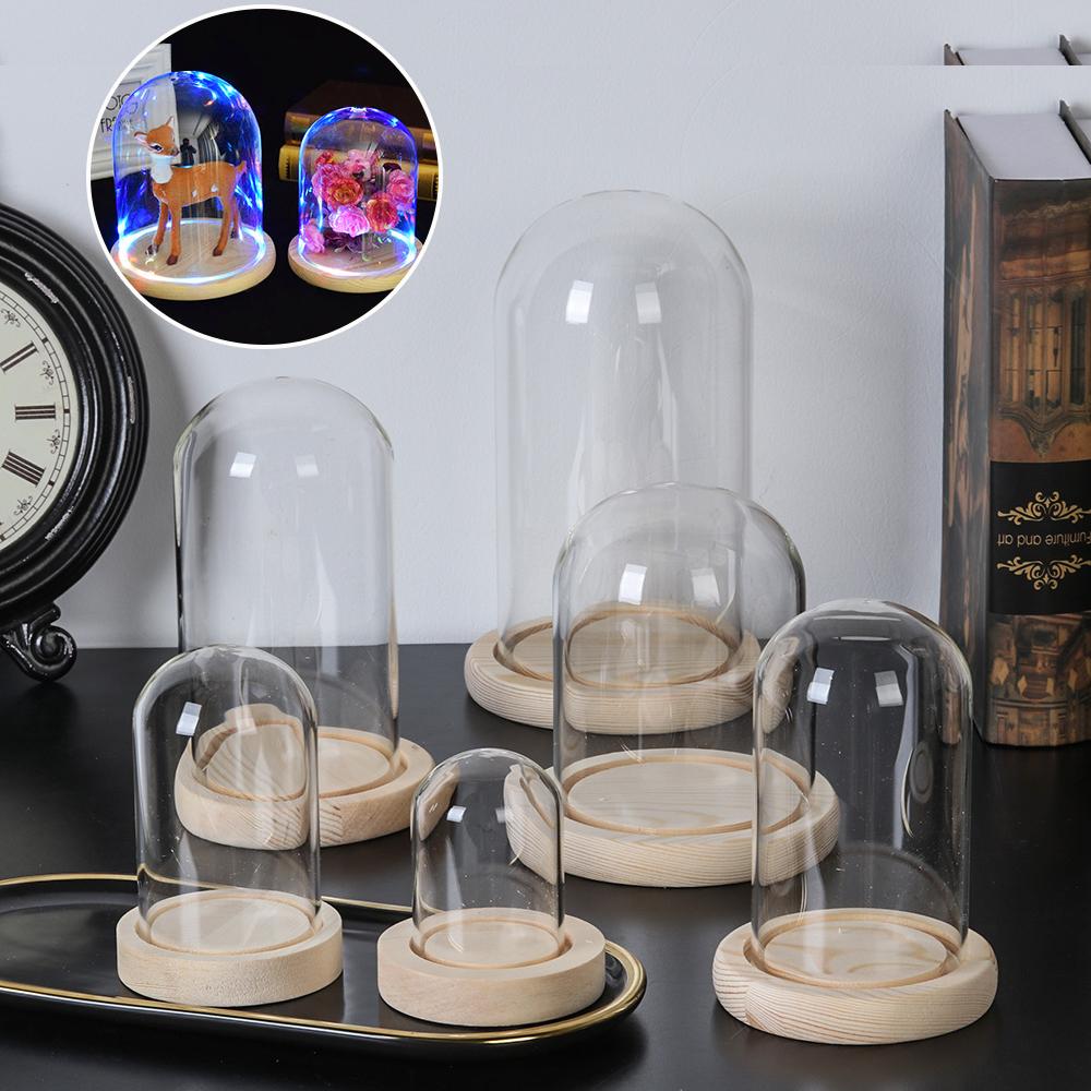 Display Stand Wood - Glass Cloche Jar Display Stand Cover