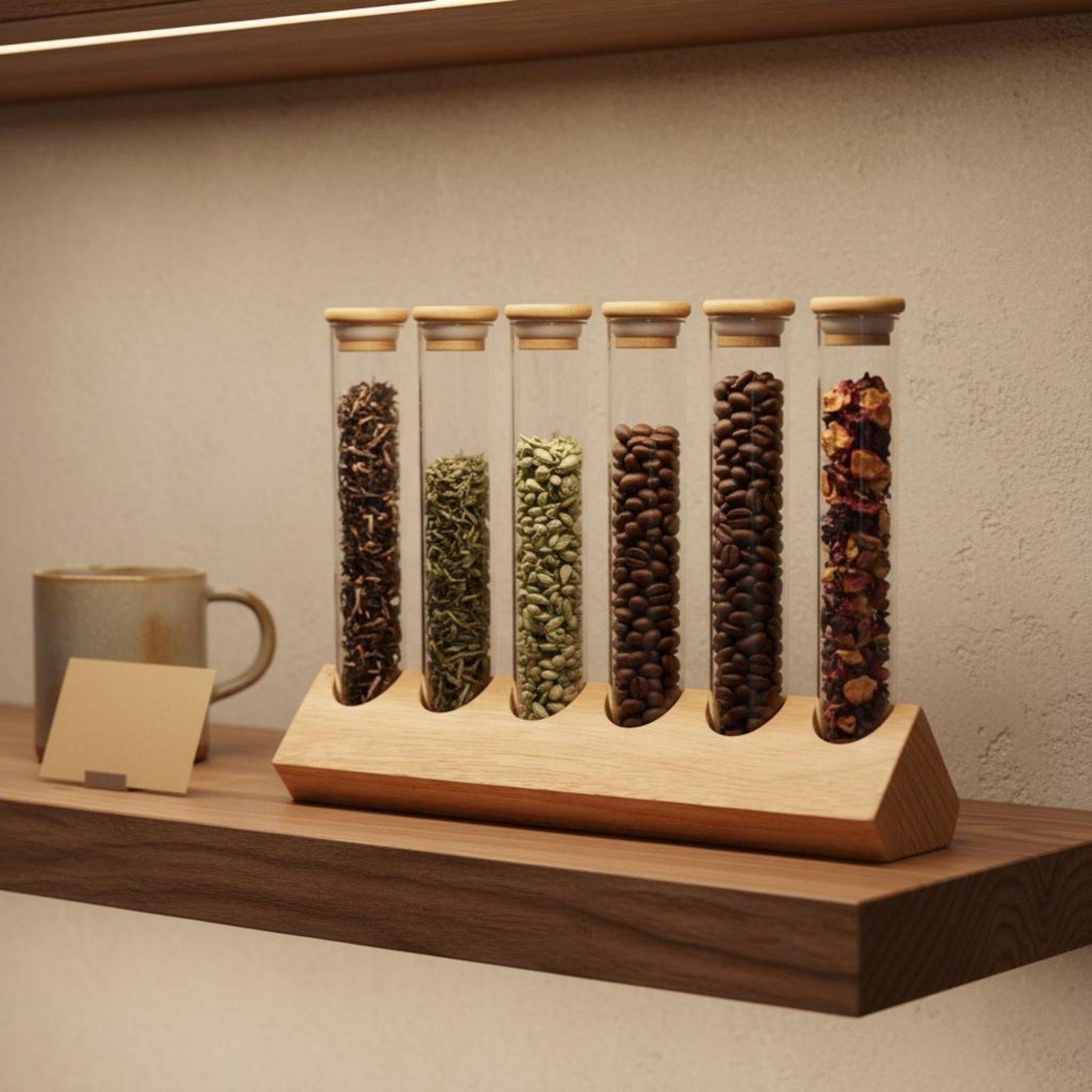 Glass Tube Container Set with  - Display Stand Wood recension och pris