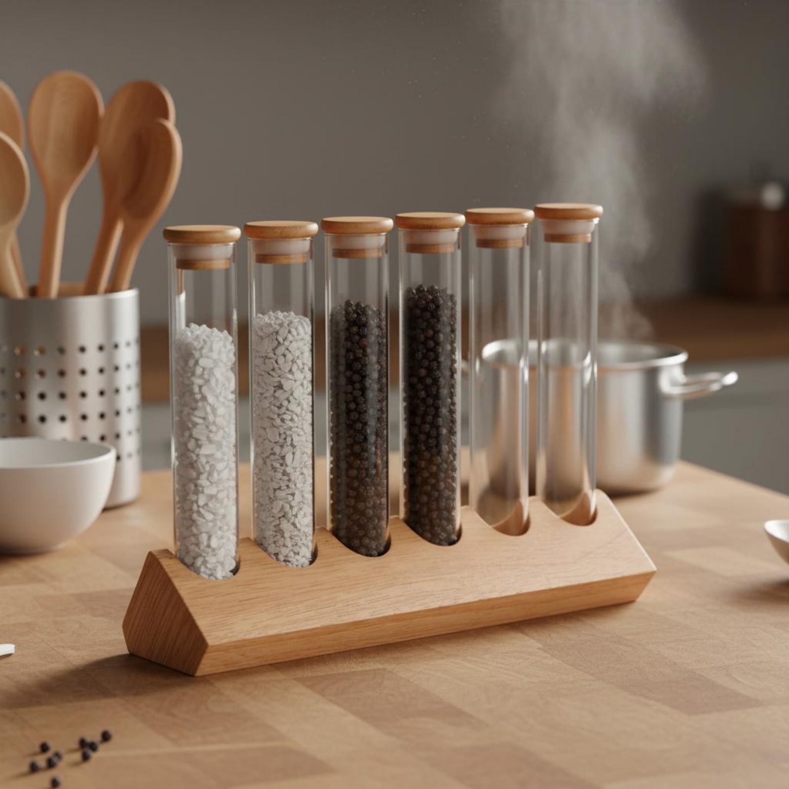 Glass Tube Container Set with  - Display Stand Wood recension och pris