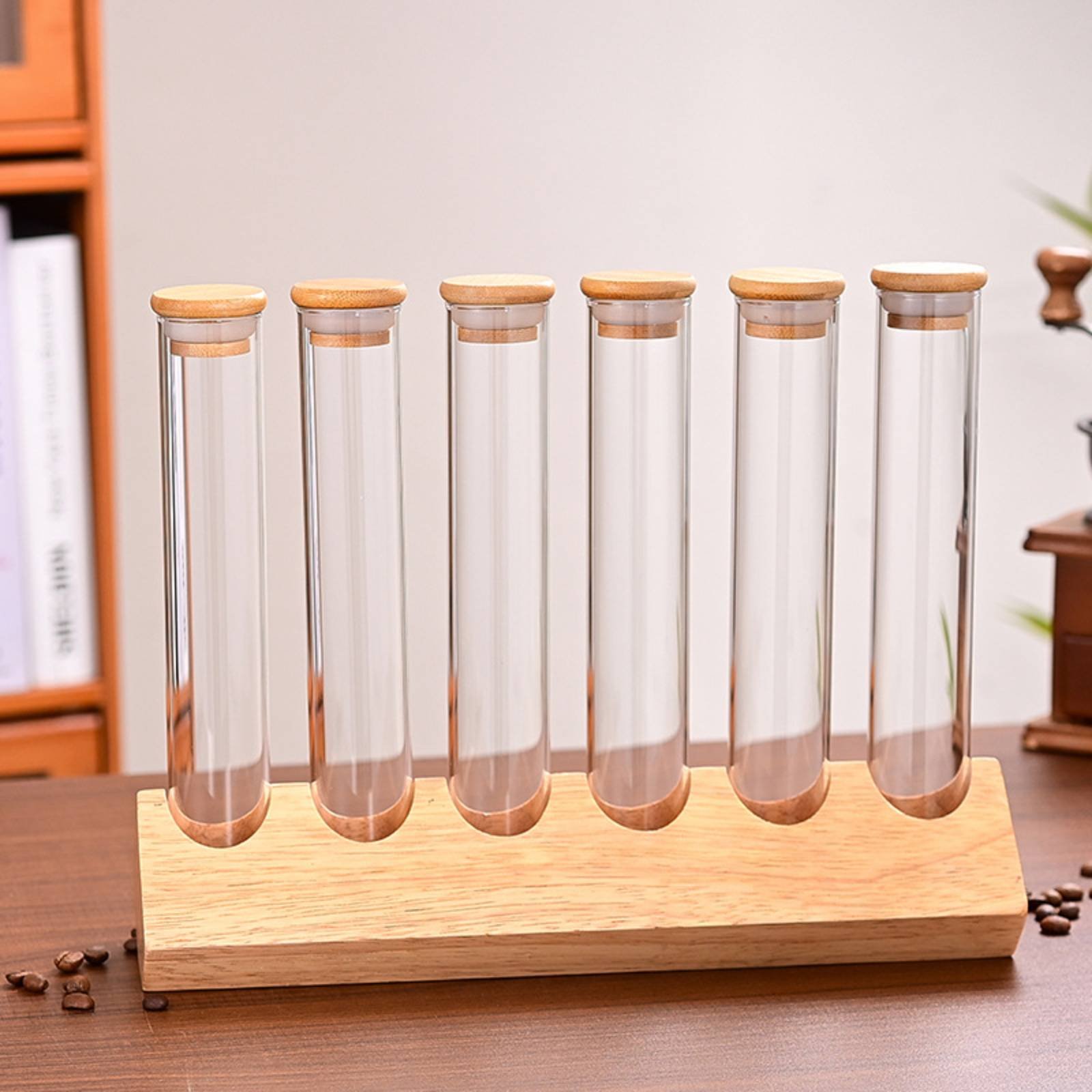 Glass Tube Container Set with  - Display Stand Wood recension och pris