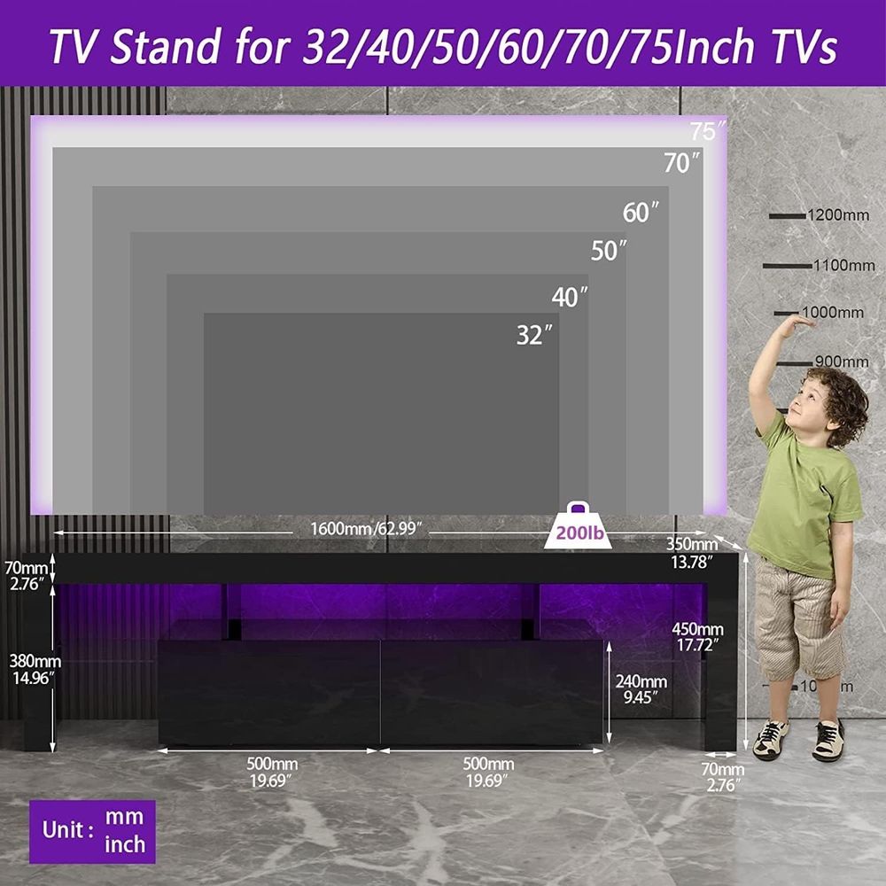 Black TV Stand, 60 65 70 75 in - Display Stand Wood recension och pris